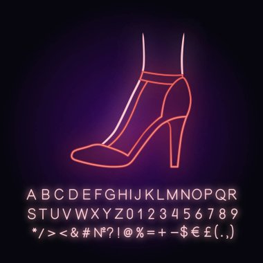 Yüksek topuklu T-kayışı neon ışıklı ikon. Kadın modası geçmiş ayak takımı