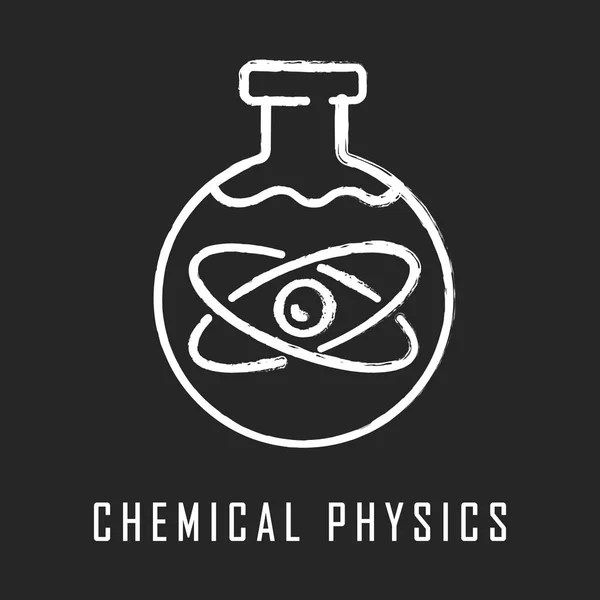 Chemical physics chalk icon. Subdiscipline of chemistry and physics. Laboratory research. Chemical substance in flask. Lab experiment. Biochemical reaction. Isolated vector chalkboard illustration — Stock Vector