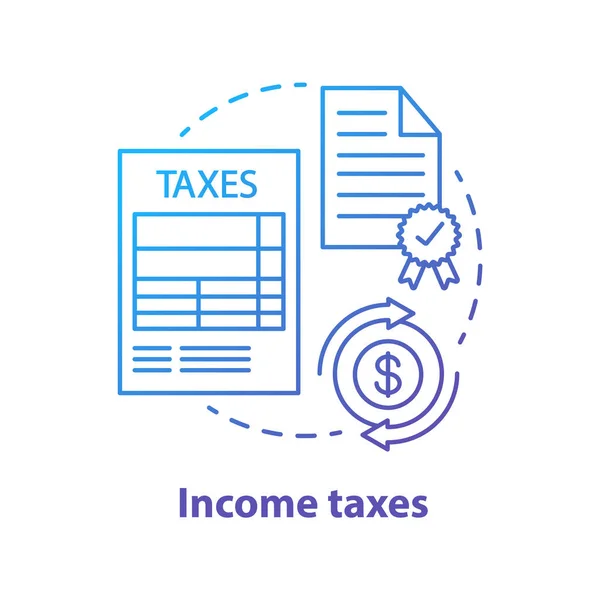 Inkomstenbelasting blauw concept icoon. Overheid inkomsten idee dunne lijn illustratie. Bedrijfs- en individueel belastingdocument. Indiening en boekhouding inkomstenbelasting. Vector geïsoleerde schets — Stockvector