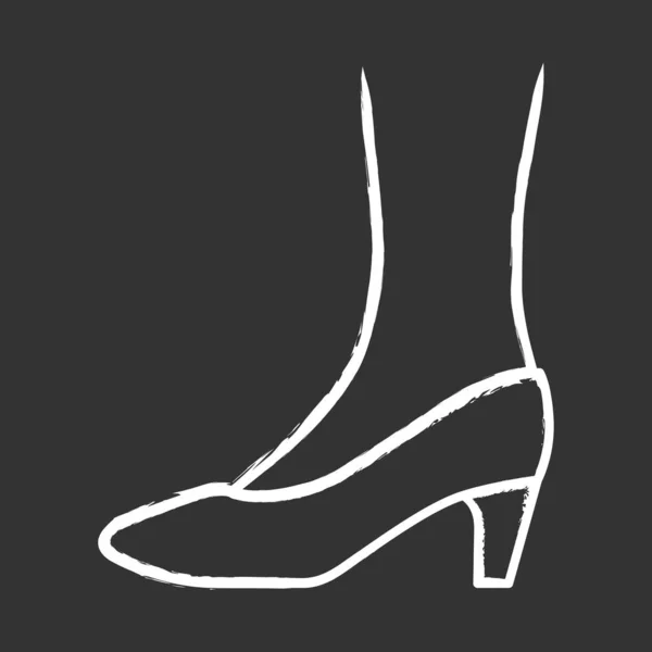 Bombas icono de tiza. Mujer elegante diseño de calzado formal. Tacones de gatito apilados casuales femeninos, zapatos de corte modernos de lujo. Accesorio de ropa para damas de moda. Ilustración vectorial aislada — Vector de stock