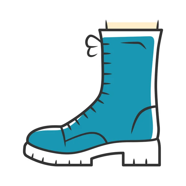 Niebieskie buty wojskowe ikona koloru. Szorstkie buty armii widok z boku. Kobiecy projekt obuwia na sezon jesienny, wiosenny i zimowy. Odzież, damskie dodatki odzieżowe. Ilustracja izolowanego wektora — Wektor stockowy