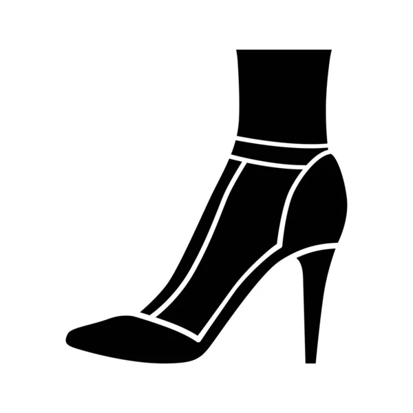 Tストラップのハイヒールのグリフアイコン。女性のスタイリッシュなレトロな履物のデザイン。女性のカジュアルな靴、豪華なスタイリット。古典的な服のアクセサリー。シルエットのシンボル。負の空間ベクトル分離図 — ストックベクタ