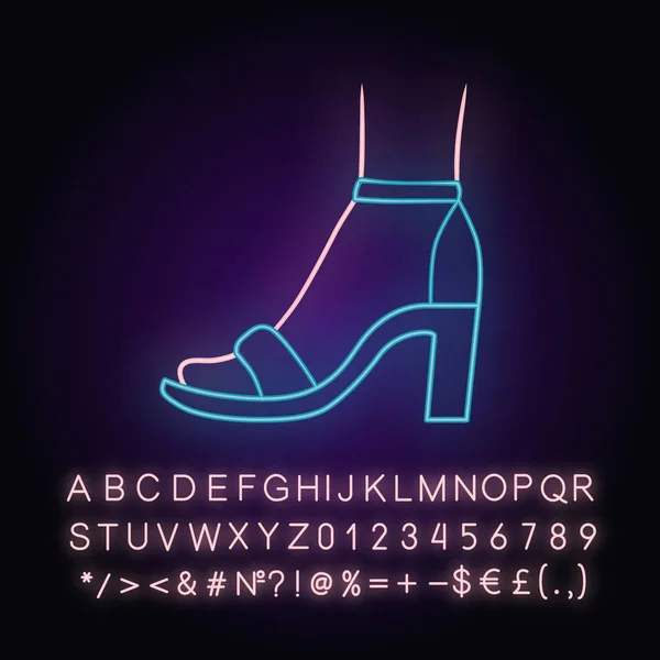 Enkelband hoge hakken neon licht pictogram. Vrouw stijlvol schoeisel. — Stockvector