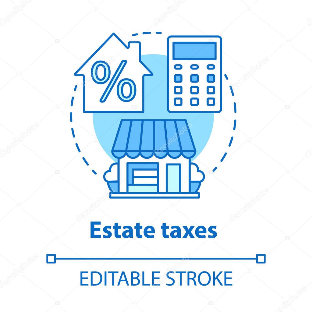Estate taxes blue concept icon. Financial levy idea thin line illustration. Inheritance tax calculation. Paying percent for assets, money and property. Vector isolated outline drawing. Editable stroke