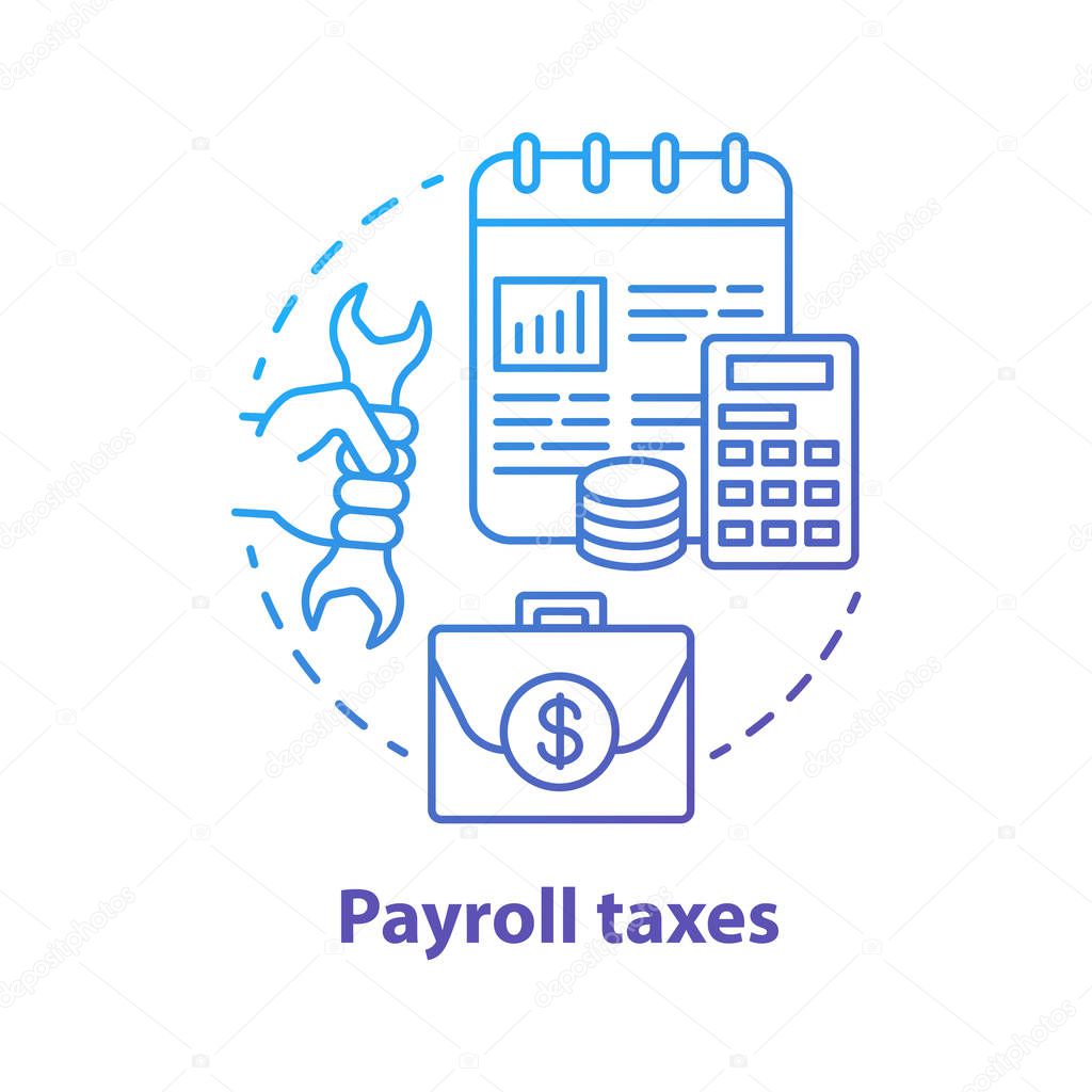 Payroll taxes blue concept icon. Employee and employer revenue taxation idea thin line illustration. Social security contribution. Paying withholding tax to government. Vector isolated outline drawing