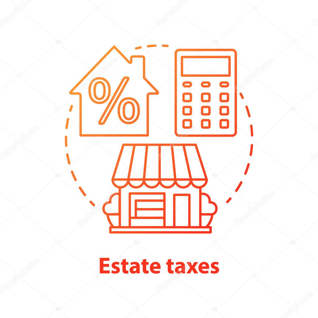 Estate taxes red concept icon. Financial levy idea thin line illustration. Inheritance tax. Paying commission for inherited assets and property. Real estate fee. Vector isolated outline drawing