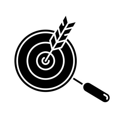 Nikhe glyph simgesini seçin. Ok hedefi vurdu. Müşteri çekme stratejisi. Hedef reklamı. İş planı başarıyla uygulandı. Siluet sembolü. Boşluk yok. Vektör izole illüstrasyonu