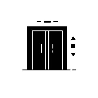 Asansör kaldırma giriş simgesi. Siluet sembolü. Boşluk yok. Vektör izole illüstrasyonu