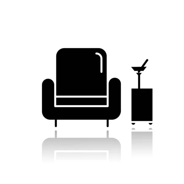 Lobbybar Schlagschatten schwarzes Glyphen-Symbol. Ruheplatz mit Sessel und Cocktails. Hotelausstattung. Vektor isolierte Abbildung — Stockvektor