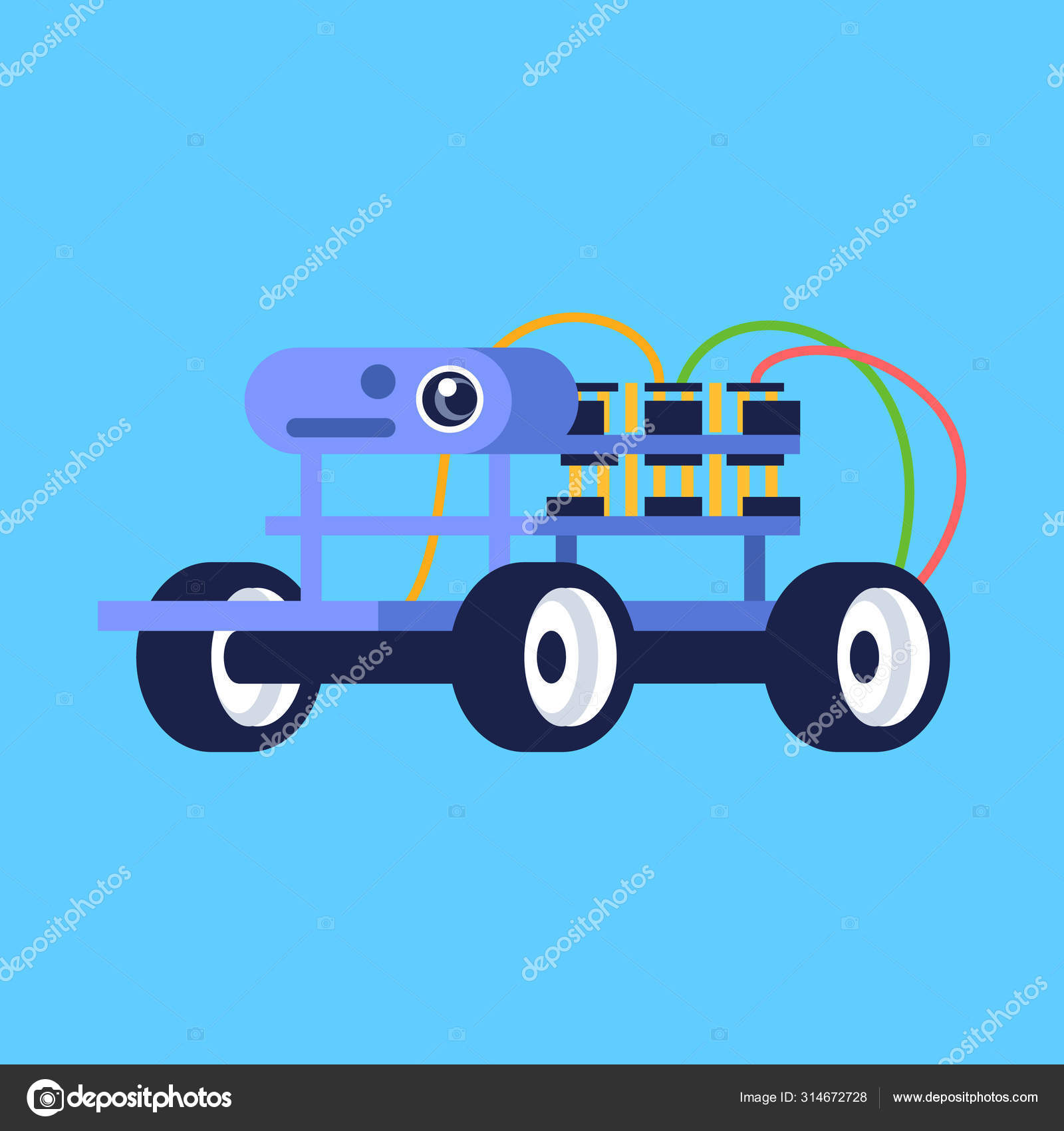 Robot vehicle flat vector Little robotic car with