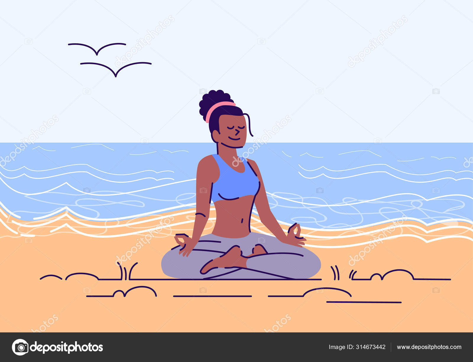 Mulher Meditante Afro-americana. Ilustração Vetorial De Uma Jovem