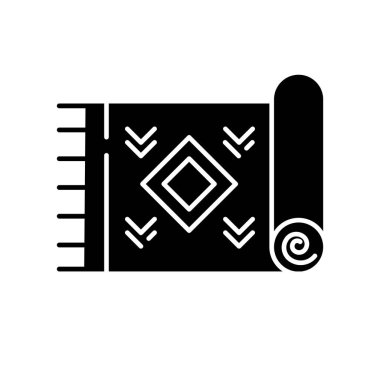 Ev halısı sembolü. Tekstil ürünleri, kumaş ürünleri. Kapı paspası, Kilim. Siluet sembolü. Boşluk yok. Vektör izole illüstrasyonu