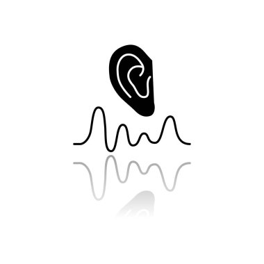 Acoustics drop shadow black glyph icon. Sound transmission and hearing effect. Physics branch. Soundwave frequency, waveform generation. Studying mechanical waves. Isolated vector illustration clipart