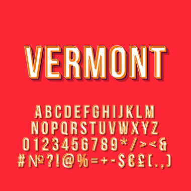 Vermont vintage 3d vektör harfleri. Kalın yazı tipi, yazı tipi. 