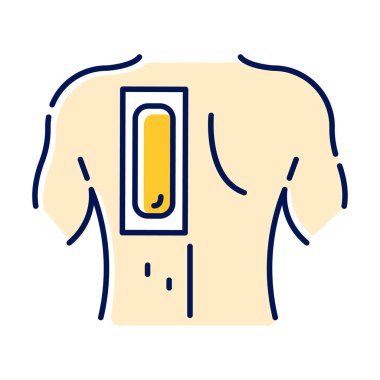 Sırt ağdası rengi simgesi. Erkek tüyü çıkarma prosedürü. Doğal, yumuşak, soğuk balmumu şeritli. Profesyonel güzellik tedavisi. Temiz, ipeksi bir cilt. İzole vektör çizimleri