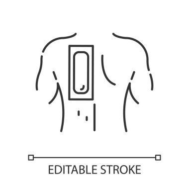 Ağda doğrusal simgesi. Erkek tüyü çıkarma prosedürü. Doğal, yumuşak, soğuk balmumu şeritli. İnce çizgili çizim. Contour sembolü. Vektör izole çizim. Düzenlenebilir vuruş