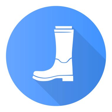 Kadınlar mavi düz dizayn, uzun gölge simgesi çizerler. Sonbahar için lastik botlar, bahar yağmuru mevsimi. Uniseks ayakkabı tasarımı. Wellingtonlar, modern rahat ayakkabılar. Vektör silueti çizimi