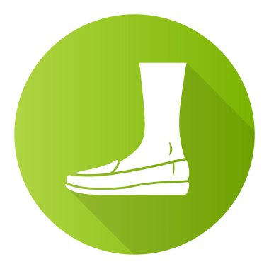 Aylaklar yeşil düz dizayn, uzun gölge sembolü. Kadınlar ve erkekler mocassin. Şık bir resmi ayakkabı tasarımı. Uniseks gündelik ayakkabılar, modern ayakkabılar. Erkek ve kadın modası. Vektör silueti çizimi