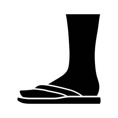 Terlik, kabartma simgesi. Kadın şık ayakkabı tasarımı. Kadın plaj ayakkabıları, modern yaz sezonu düz manzarası. Bayan terlikleri. Siluet sembolü. Boşluk yok. Vektör izole illüstrasyonu