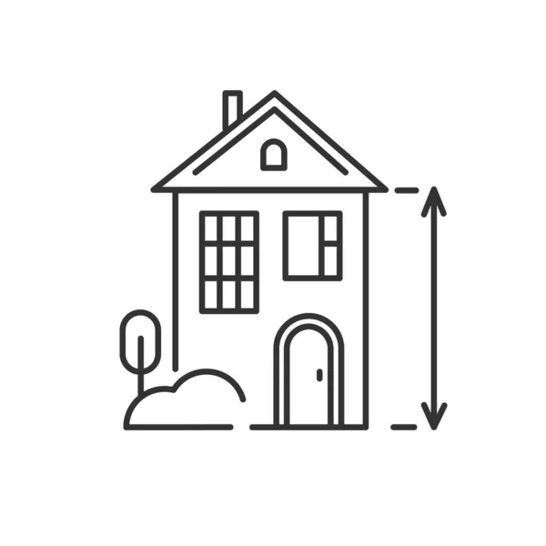 Les hauts plafonds abritent une icône linéaire. Façade de maison de ville. Symboles de contour de ligne mince. Illustration de contour vectoriel isolé. Course modifiable — Image vectorielle