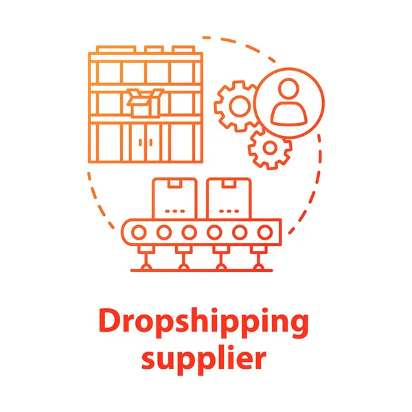 Dropshipping icono concepto proveedor rojo. Envío de productos de almacén a cliente idea de línea delgada ilustración. Gestión de la cadena de suministro. Distribución de mercancías. Dibujo de contorno aislado vectorial — Archivo Imágenes Vectoriales