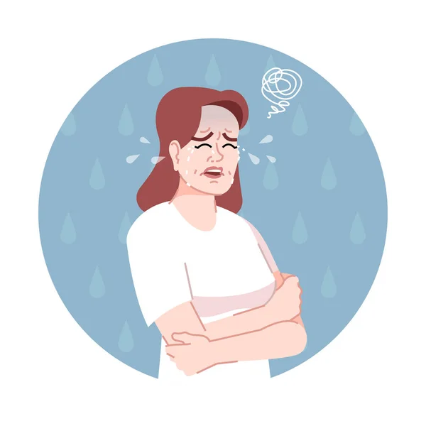 Icona isterica concetto piatto. Adesivo donna piangendo, Clipart. Comportamento incontrollato e reazione emotiva. Donna stressata sentimento forti emozioni isolato cartone animato illustrazione su sfondo bianco — Vettoriale Stock