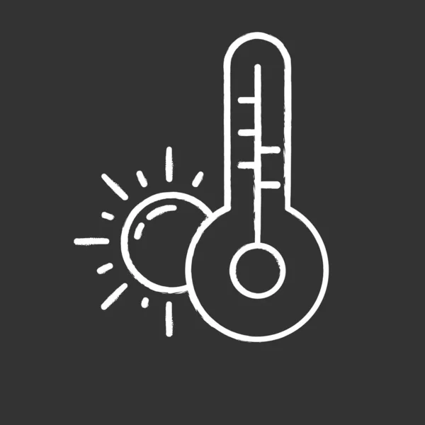 Ícone de giz previsão meteorológica. Anticíclone. Seca. Condições atmosféricas e temperatura do ar. Sol e termómetro. Observações meteorológicas. Aquecimento global. Ilustração de quadro vetorial isolado —  Vetores de Stock