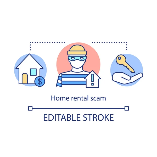 Home rental scam concept icon. Housing fraud idea thin line illustration. Fake rental company. Illegal actions, money stealing. Breaking the law. Vector isolated outline drawing. Editable stroke — Stock Vector