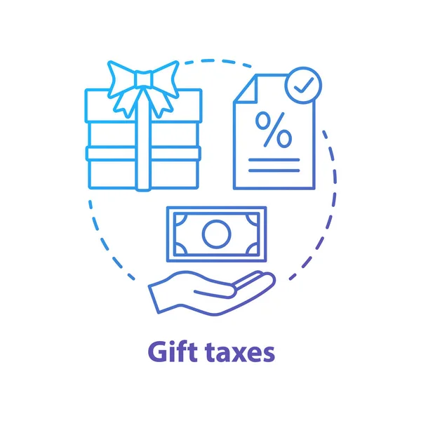 Φόροι δώρων μπλε εικονίδιο έννοια. Προϊόντα φορολογική ιδέα λεπτή γραμμή εικονογράφηση. Επιτόκιο επί του παρόντος. Φόρος για τη μεταφορά πλούτου. Πληρωμή για δώρο. Σχέδιο μεμονωμένου περιγράμματος διανύσματος — Διανυσματικό Αρχείο
