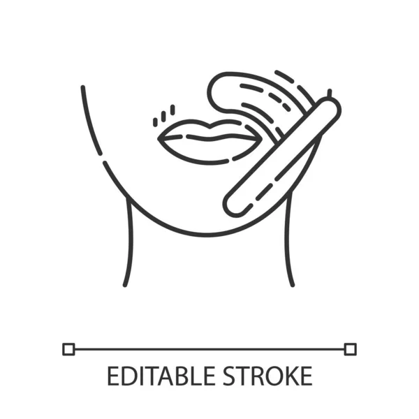 Övre läppvaxning linjär ikon. Kvinnligt ansiktshår avlägsnande förfarande. Depilering med naturligt varmt socker vax. Tunn linje illustration. Kontursymbol. Vektor isolerad konturteckning. Redigerbar stroke — Stock vektor