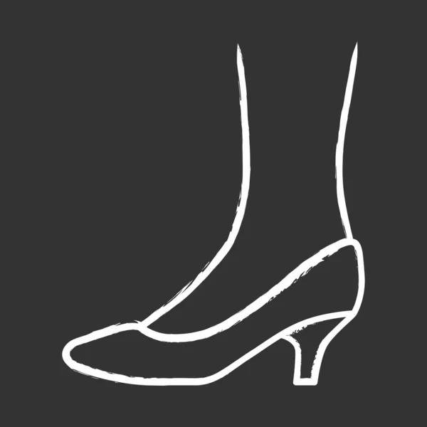 キッテンヒールの靴チョークアイコン。女性のスタイリッシュな正式な履物のデザイン。女性のカジュアルで正式なレトロポンプサイドビュー。ファッショナブルな女性の服アクセサリー。絶縁ベクトルチャークボードイラスト — ストックベクタ