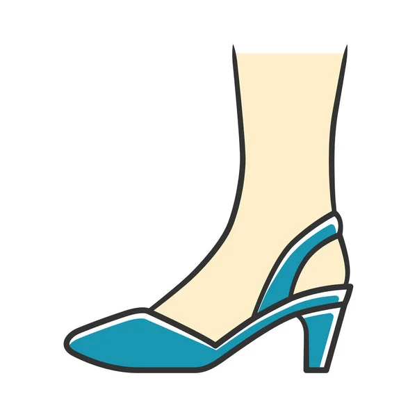 Slingback tacones altos icono de color azul. Mujer elegante y clásico diseño de calzado. Mujer formal d orsay zapatos vista lateral. Accesorio de ropa chic de moda. Ilustración vectorial aislada — Archivo Imágenes Vectoriales