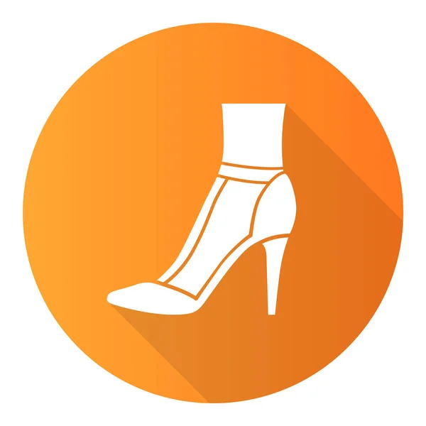 T-strap höga klackar orange platt design lång skugga glyf ikon. Kvinna snygg retro skor design. Kvinnliga fritidsskor, lyxiga stiletter. Klassisk klädsel tillbehör. Vektor siluett illustration — Stock vektor