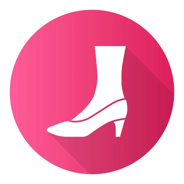 Pumpar rosa platt design lång skugga glyf ikon. Kvinnan eleganta formella skor design. Kvinnliga tillfälliga staplade kattklackar. Fashionabla damer kläder tillbehör. Vektor siluett illustration — Stock vektor