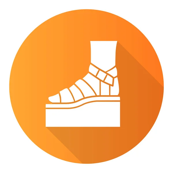Platforma vysoké paty sandály oranžové plochý design dlouhý stín glyf ikona. Ženská stylová obuv. Samičí letní boty. Módní dámské oděvní doplňky. Vektorová silueta ilustrace — Stockový vektor