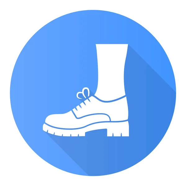 Chunky Brogues μπλε επίπεδη σχεδίαση μεγάλη σκιά glyph εικονίδιο. Γυναικεία μοντέρνα παπούτσια οξφορντ. Δαντέλες, κομψά παπούτσια. Γυναικεία πτώση, ανοιξιάτικα ρούχα μόδας. Εικονογράφηση διανυσματικής σιλουέτας — Διανυσματικό Αρχείο