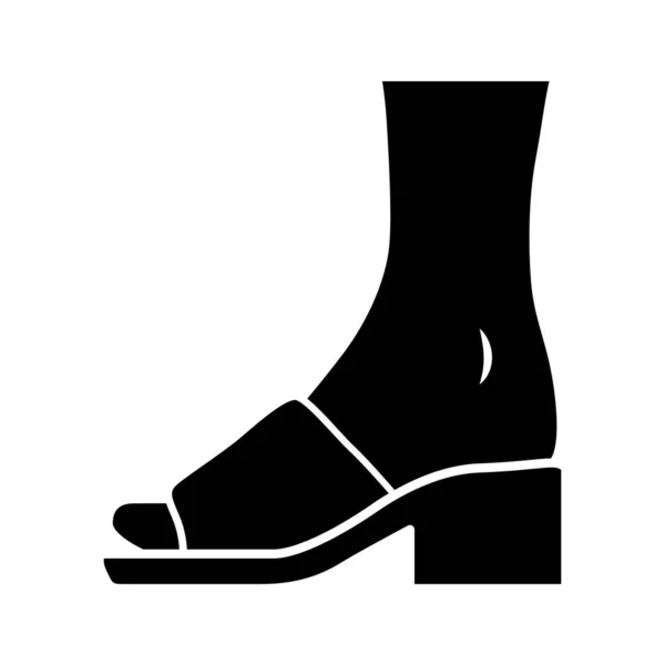Katır sandaleti kabartma simgesi. Kadın şık ayakkabı tasarımı. Kadın ayakkabıları, yüksek topuklu ayakkabılar. Moda retro giysi aksesuarı. Siluet sembolü. Boşluk yok. Vektör izole illüstrasyonu — Stok Vektör