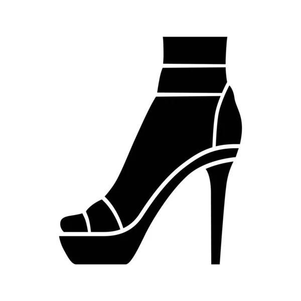 Correa de tobillo tacones altos icono de glifo. Mujer elegante diseño de calzado. Zapatos de aguja de fiesta femeninos, sandalias de punta abierta de verano de lujo. Símbolo de silueta. Espacio negativo. Ilustración aislada vectorial — Vector de stock