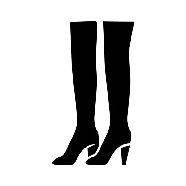 Botas altas de muslo icono glifo. Mujer elegante diseño de calzado formal. Tacones apilados casuales femeninos, zapatos modernos de lujo. Accesorio de ropa. Símbolo de silueta. Espacio negativo. Ilustración aislada vectorial — Archivo Imágenes Vectoriales