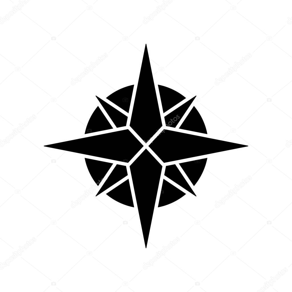 Rose of winds black glyph icon. Traditional maritime navigation guide silhouette symbol on white space. Cardinal points directions pointer, sea travel orienteer. Windrose vector isolated illustration