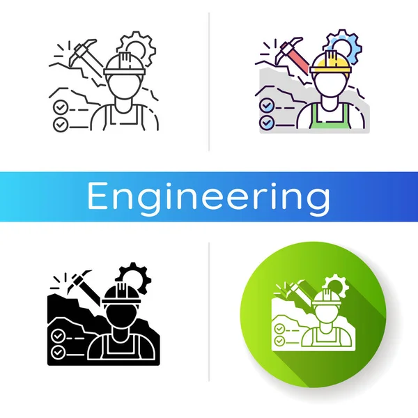 鉱山技術者のアイコン 重工業生産労働者 鉱物抽出の仕事のためのプロの従業員 現場で掘れ リニアブラックとRgbのカラースタイル 絶縁ベクトルイラスト — ストック写真