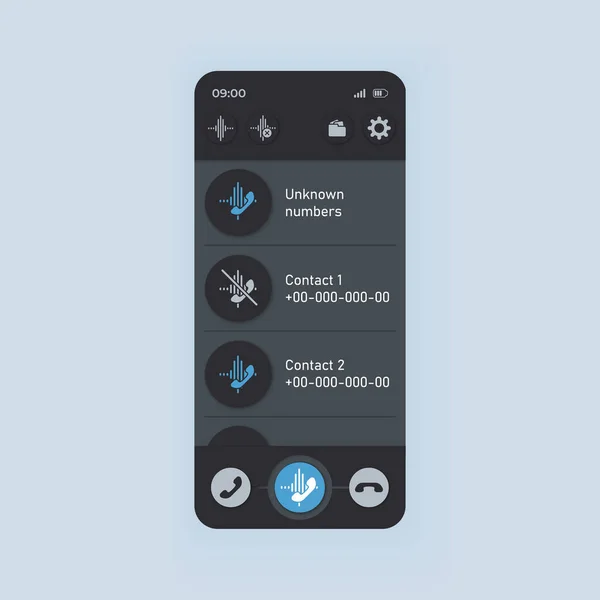 Κλήση Μενού Smartphone Πρότυπο Διάνυσμα Διεπαφή Κινητή Εφαρμογή Σελίδα Μαύρο — Φωτογραφία Αρχείου