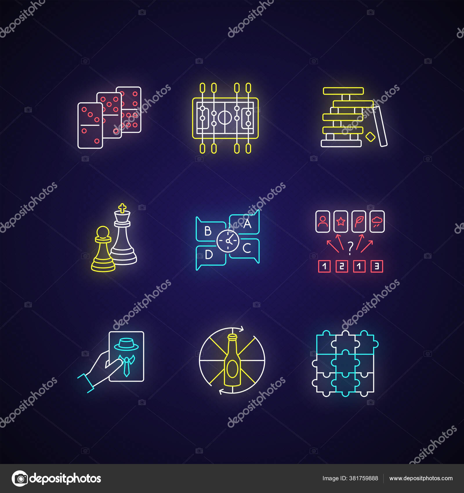 Party Games Neon Light Icons Set Recreation Activities Fun Pastime Stock Vector C Bsd