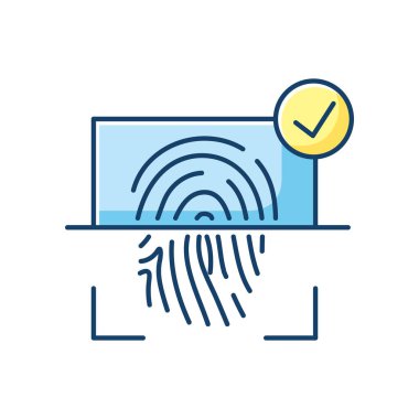 Parmak izi tarayıcısı mavi RGB renk simgesi. Kullanıcı kimliği. Yetki ve doğrulama süreci. Dijital kilit. Elektronik erişim. İzole vektör illüstrasyonu