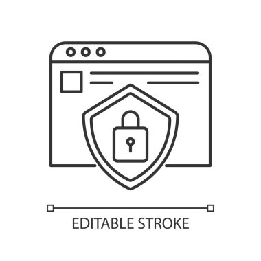 Sosyal ağ güvenlik pikseli mükemmel doğrusal simge. Kişisel internet sayfası şifrelemesi. İnce çizgi özelleştirilebilir illüstrasyon. Contour sembolü. Vektör izole çizim. Düzenlenebilir vuruş
