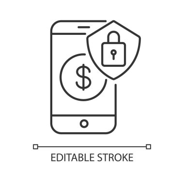 Çevrimiçi bankacılık güvenlik pikseli mükemmel doğrusal simge. Dijital cüzdan güvenliği. Banka hesap koruması. İnce çizgi özelleştirilebilir illüstrasyon. Contour sembolü. Vektör izole çizim. Düzenlenebilir vuruş