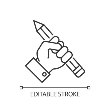 Araştırma pikseli mükemmel doğrusal simge. Yaratıcı yazarlık. Konuşma özgürlüğü. Serbest İşçi Atölyesi. İnce çizgi özelleştirilebilir illüstrasyon. Contour sembolü. Vektör izole çizim. Düzenlenebilir vuruş