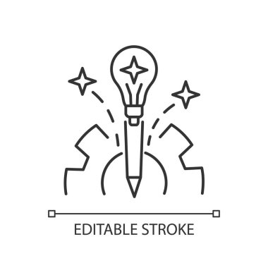 Deney pikseli mükemmel doğrusal simge. Yaratıcı yazarlık. Çizim işlemi. Üretim süreci. İnce çizgi özelleştirilebilir illüstrasyon. Contour sembolü. Vektör izole çizim. Düzenlenebilir vuruş