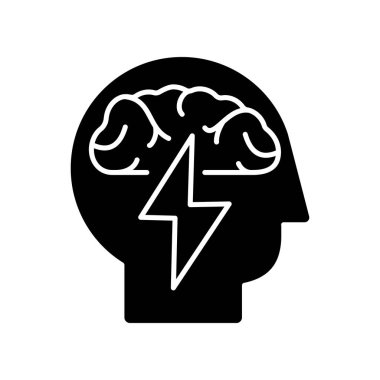 Beyin Fırtınası Kara Kabartma ikonu. Problem çözmede etkili bir yaklaşım. Analitik zihniyet. Yenilik, gelişme. Psikolojik bir sorun. Beyaz uzayda siluet sembolü. Vektör izole illüstrasyonu