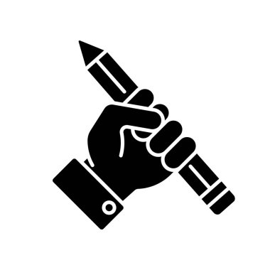 Siyah kabartma simgesini araştır. Yaratıcı yazarlık. Konuşma özgürlüğü. Serbest İşçi Atölyesi. Gazetecilik başarısı. İlham verici bir tasarımcı. Beyaz uzayda siluet sembolü. Vektör izole illüstrasyonu